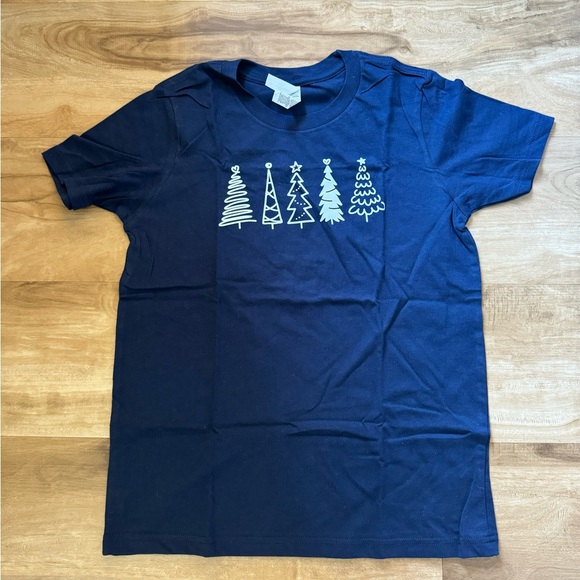 Girls Christmas Tree T Shirt Blue Navy Holiday Size Large 14 / 16 - Picture 1 of 3